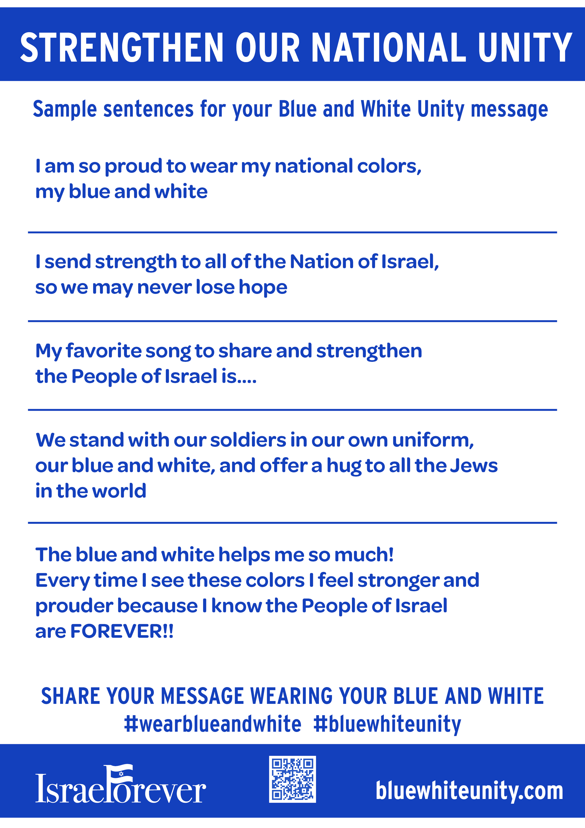 Sample messages for your Blue and White solidarity videos and posts