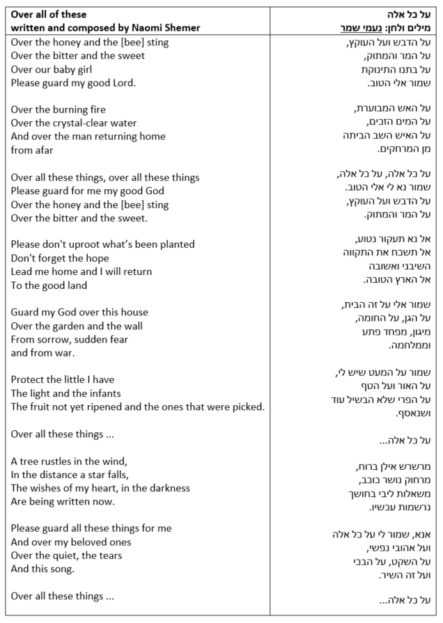 The Bitter and The Sweet, a Song of Prayer and a Promise by Naomi Shemer