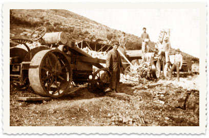 1924, During the family's first years in the Land of Israel, the sons are employed in different factories in the country. In the photo: Shaul uses a roller to pave a road