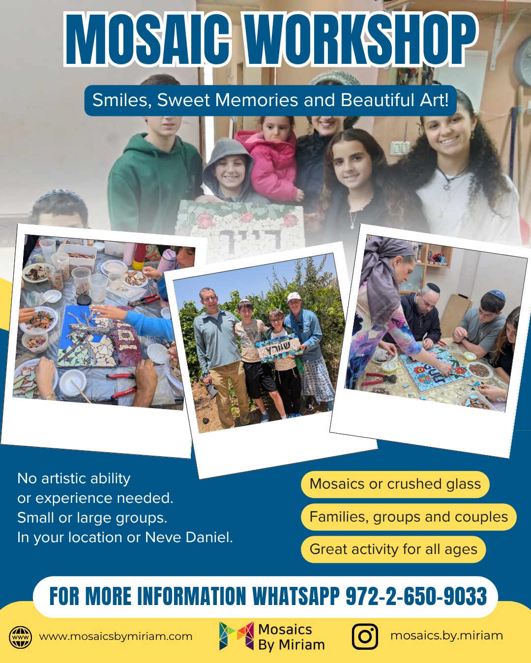 Receive a coupon for 50₪ off a family or group mosaic workshop