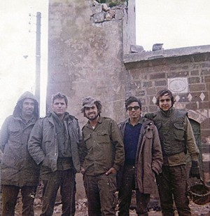 First Sgt. Jonathan Shuali, far right, now of East Brunswick, with members of his unit on patrol in the Golan Heights shortly after the end of the Yom Kippur War.