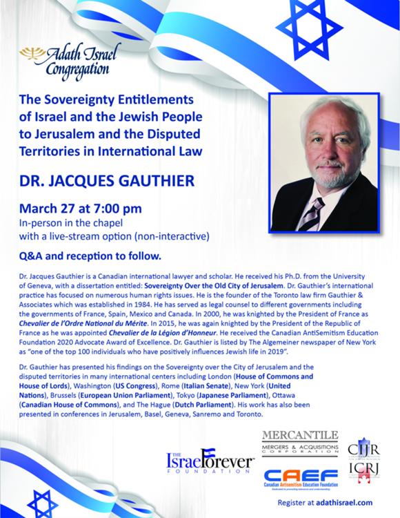 The Sovereignty Entitlements of Israel and the Jewish People with Dr. Jacques Gauthier