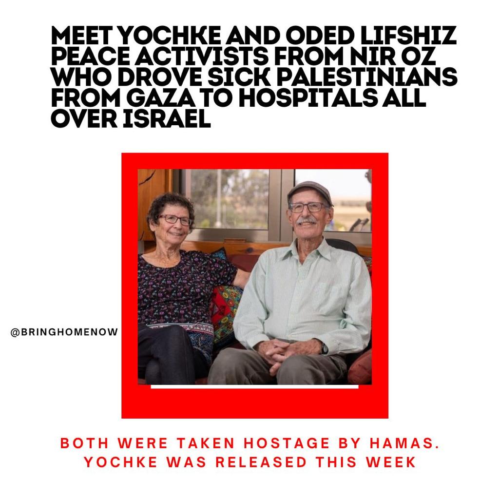 Yochke and Oded Lifshitz, elderly peace activists who assisted sick Palestinians, were among the hostages from Kibbutz Nir Oz