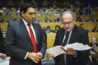 Israels Ambassador to the UN Danny Danon and Harvard Professor Alan Dershowitz at Legan Scholars Against BDS Conference 2016