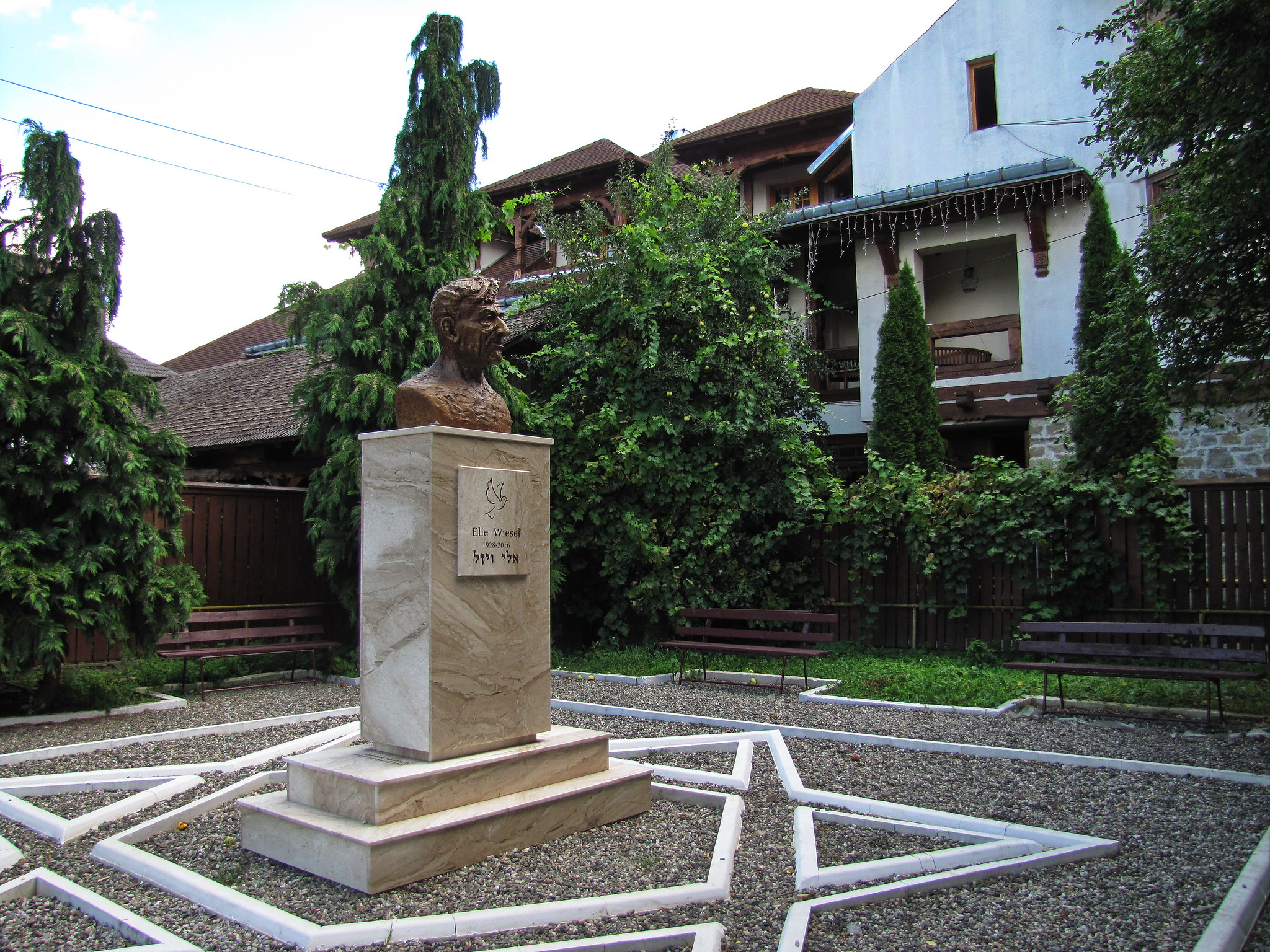 Memorial to Elie Wiesel outside his childhood home in Sighet