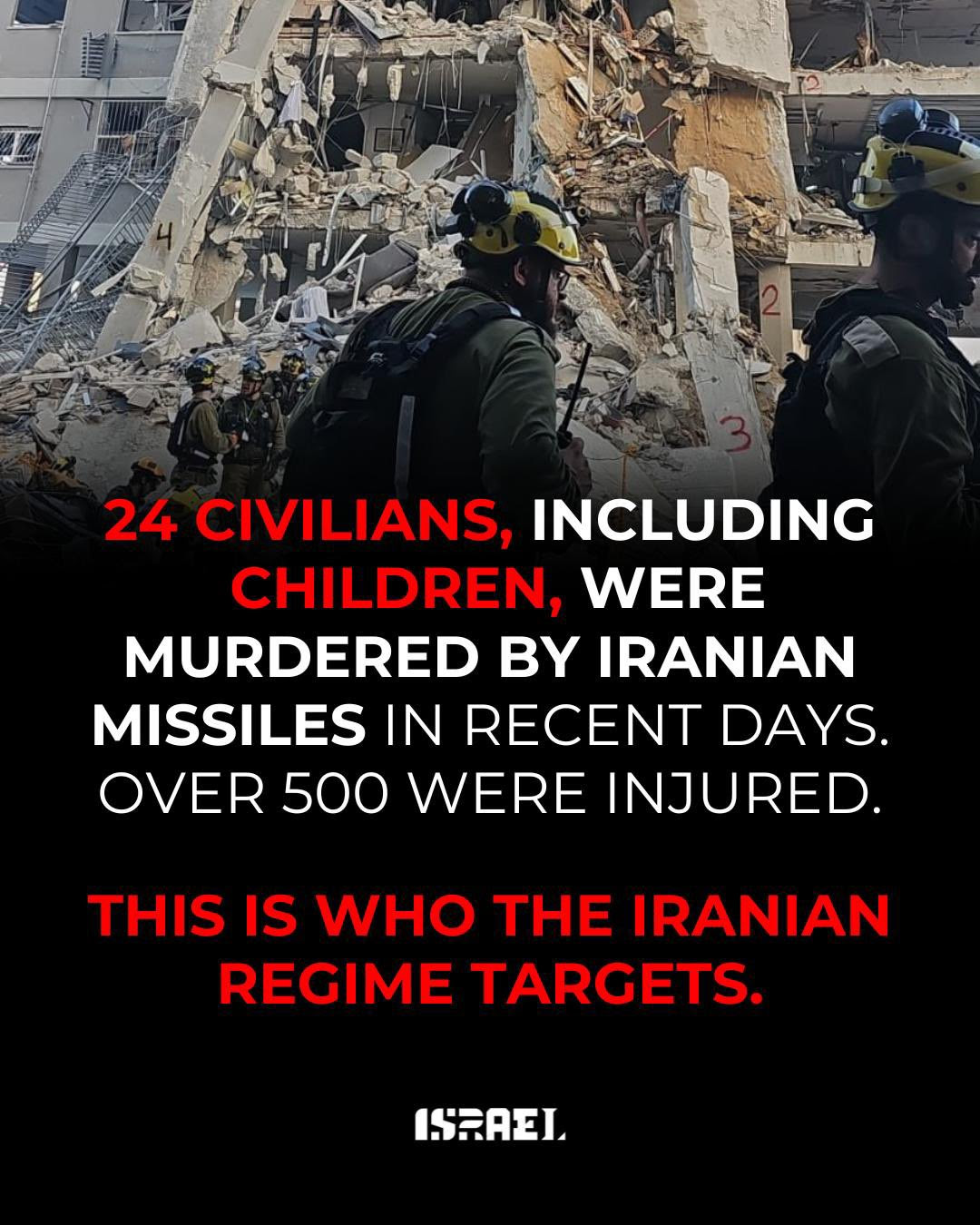 Civilians and children murdered by missiles. Hundreds injured. These are Iran's targets.