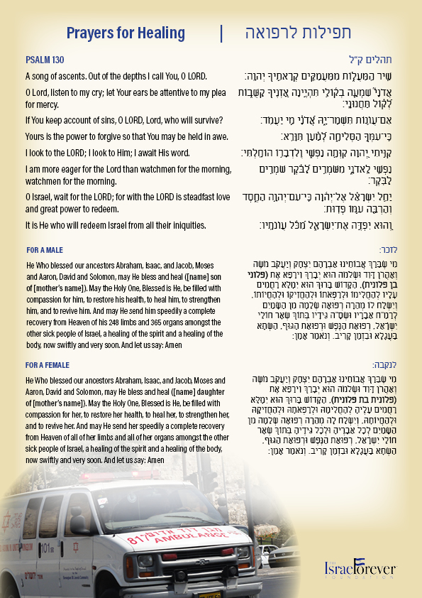 Prayer For Healing Refuah Shlema The Israel Forever Foundation